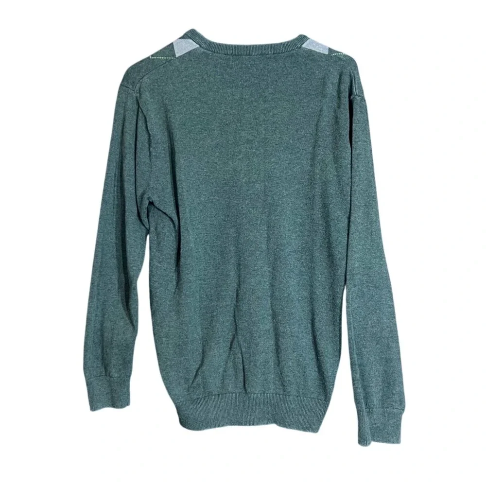 Old Navy Mens Size Small V Neck Sweater Green Argyle Classic Fit Preppy‎ Fall